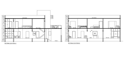 Autocad Drawing Of Sectional Elevation Of Residence Cadbull