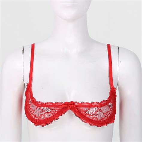 Women See Through Lace Cups Bralette Unlined Shelf Bra Push Up