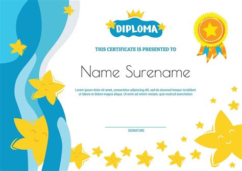 School Diploma Template Certificate For Kids With Flying Stars Modern