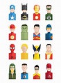 16 Flat Super Heroes Icons - Free PSD File