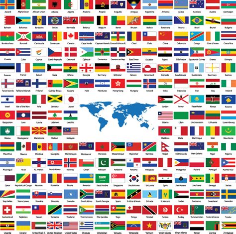 All Country Flags And World Map Colorful Custom Wall Mural