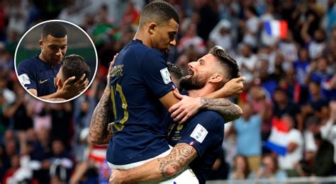francia vs polonia video viral mbappé y giroud festejan gol con abrazo romántico en el mundial