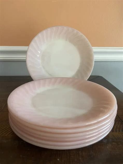 Vintage Fire King Milk Glass Pink Swirl 9 Dinner Plates Set Of 7 129