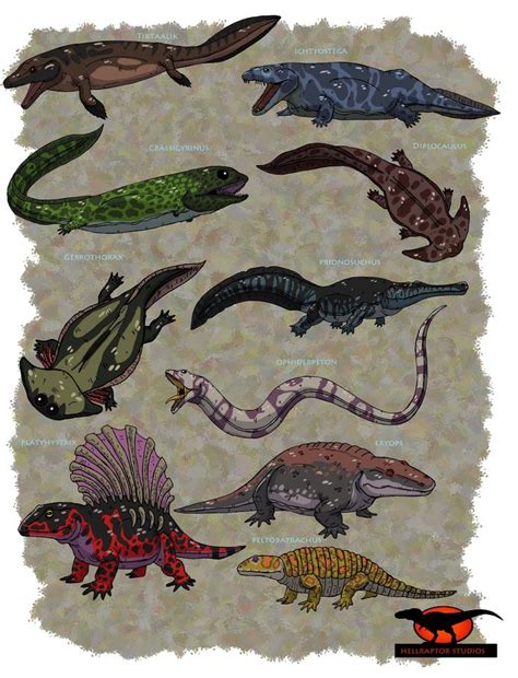 Tiktaalik And Ancient Amphibians By Hellraptorstudios Prehistoric