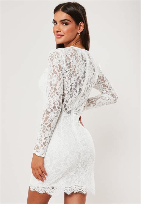 White Lace Tie Detail Mini Dress Missguided
