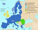 Map of the Schengen Area, Europe's Border-free Travel Zone - Political ...