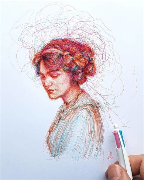 Scribble Color Pen Portraits Ink Pen Art Biro Art Pen Art