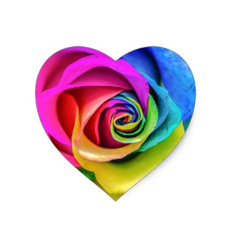 Beautiful Rainbow Rose Flower Heart Sticker Rainbow