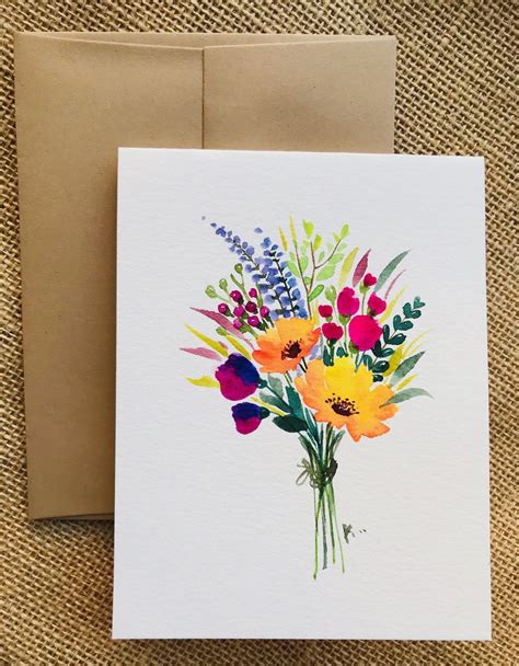 Hand Painted Greeting Cards With Flowers Floral Watercolor