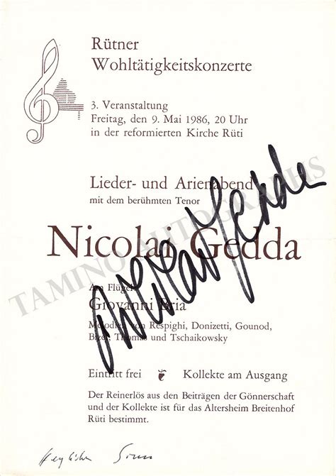 Nicolai Gedda Autograph Signed Program Zurich 1986 Tamino