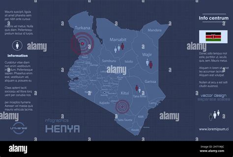 Kenya Map Separate Regions With Names Infographics Blue Flat Design