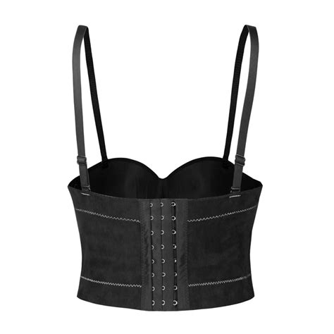 Sexy Black Spaghetti Straps Faux Suede Bustier Corset Crop Top N18306