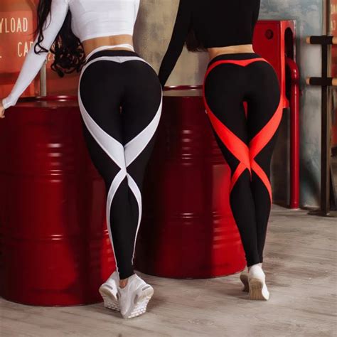 women yoga red white strips stitching fitness sport leggings yoga sports pants gym tights