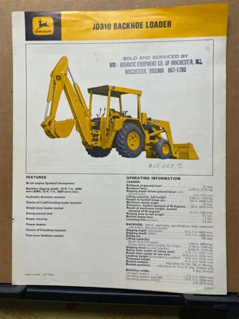 Vtg John Deere Brochure Spec Sheet Jd310 Backhoe Loader 1971 Tractor 9
