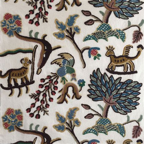 Colonial Crewel Embroidered Schumacher Fabric By The Yard Annabel Bleu
