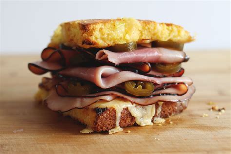 Ham And Cheese Cornbread Sandwich With Pickled Jalapenos Recipe