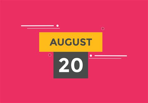 August 20 Calendar Reminder 20th August Daily Calendar Icon Template