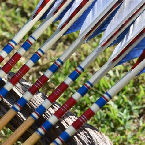 Archery Arrows Wood Arrows Red White And Blue Arrows Etsy