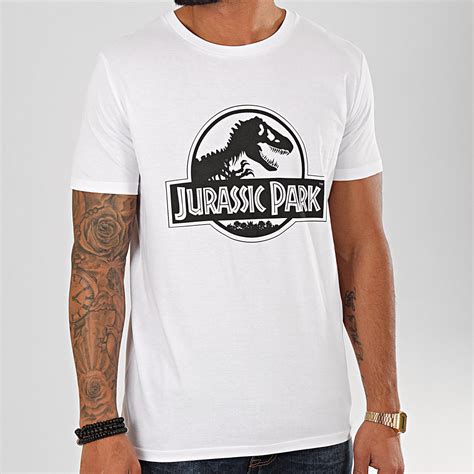 Jurassic Park Tee Shirt Logo Black And White Blanc