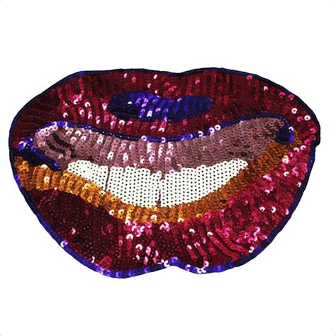 New Arrival 255mm Red Lips Patch Sequins Embroidered Iron On Patches
