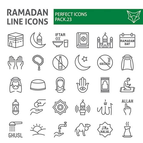 Premium Vector Ramadan Line Icon Set Islamic Collection
