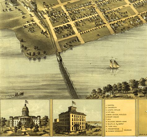 Madison Wisconsin In 1867 Birds Eye View Map Aerial Panorama
