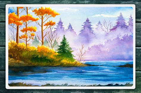 Autumn Watercolor Landscapes By Alex Green Thehungryjpeg
