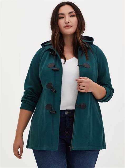 Plus Size Teal Fleece Hooded Toggle Coat Torrid