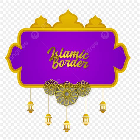 Gambar Bingkai Perbatasan Islamic Emas Dan Ungu Dengan Ornamen Lentera