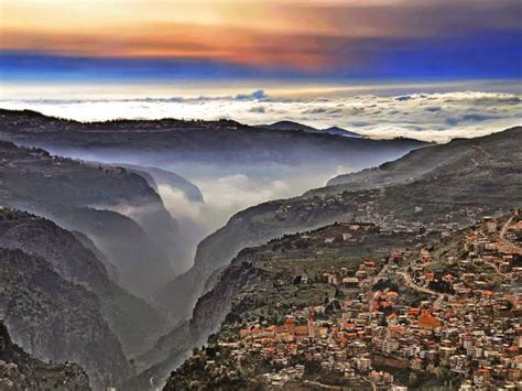Lebanon Qadisha Valley And Bsherri At Dusk Heritage Site World Heritage