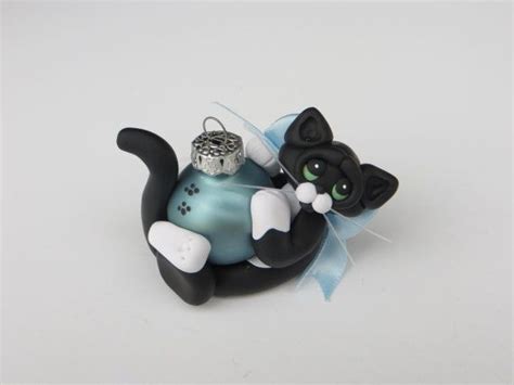 Polymer Clay Black Tuxedo Cat Christmas Ornament Figurine Etsy Cat