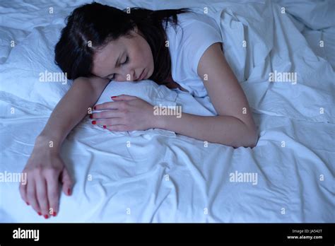 Portrait Of Young Woman Sleeping In Her Bed Stock Photo Alamy