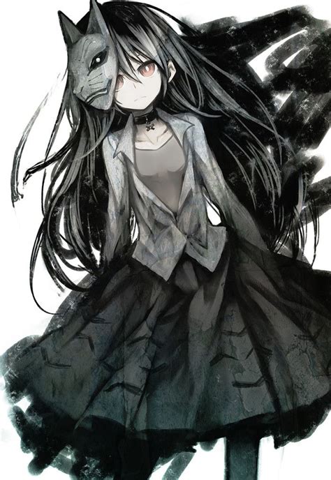 Goth Anime Girl Pretty Black And White Red Eyes