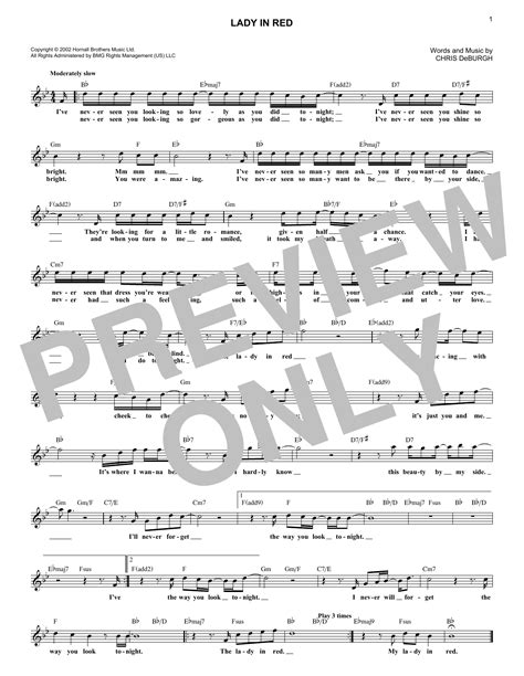 Chris Deburgh Lady In Red Sheet Music And Printable Pdf Music Notes