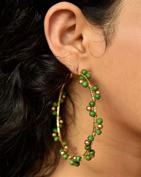 Green Arc Beaded Hoop Earrings By Abhika Creations The Secret Label