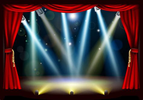 Theater Stage With Red Curtains And Vector Cartoon Illustration Of