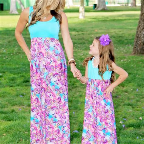 Mother And Daughter Dress Summer Sleeveless Bohemian Maxi Dress Women Girls Floral Beach Dress