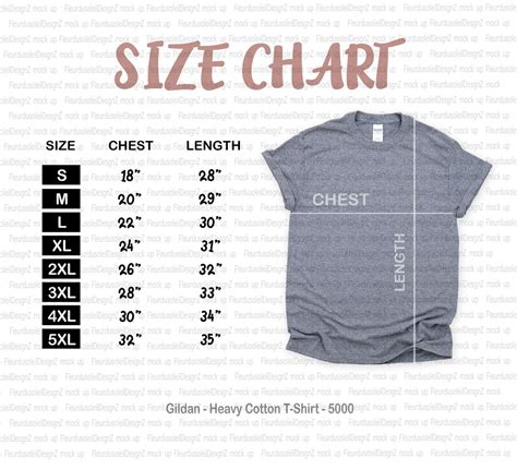 Gildan Size Chart Gildan 500 Size Chart Gildan Mockup Size Etsy Canada
