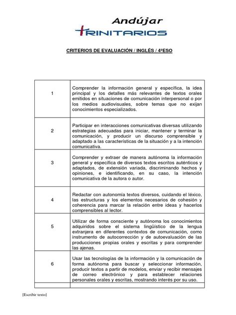 Criterios Evaluación 4ºeso Inglés Pdf Comunicación Información