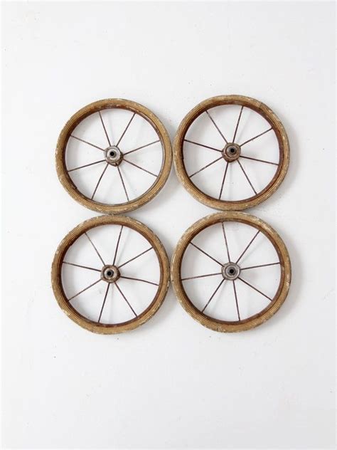 Vintage Carriage Wheels Set Of 4 Small Spoke Wheels Etsy Vintage