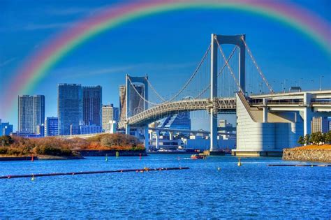 A Rainbow Over The Rainbow Bridge Tokyo Bay Tokyo Japan Stock Photo
