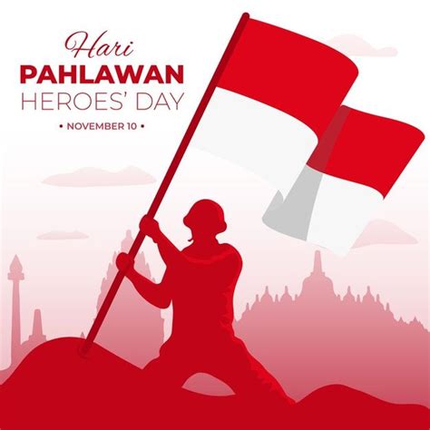 A Man Holding A Flag On Top Of A Hill With The Words Har Pahlawan Hero