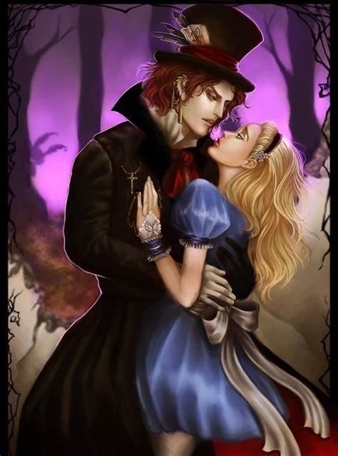 A Painting Of A Couple Dressed As Alice And Jack In Front Of A Purple