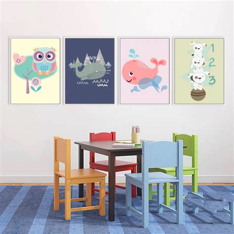 Mix 5 Designs Abstract Paintings Cute Animal Owl Wall Stickers For Kids