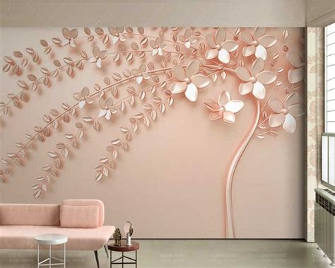 Papel De Parede Rose Gold An Embossed Tree 3d Wallpaper