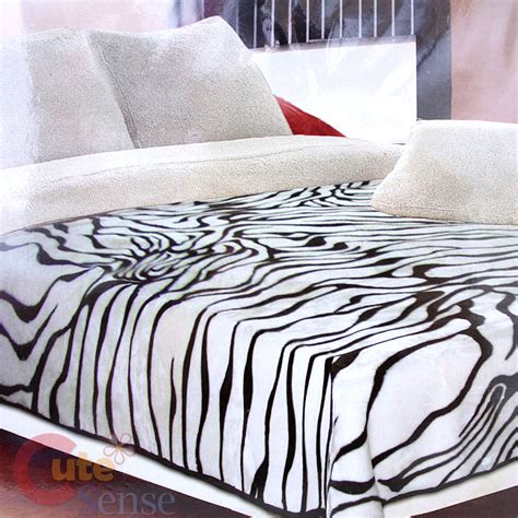 Zebra Queen Blanket Double Side Plush Mink Blackandwhite Ebay