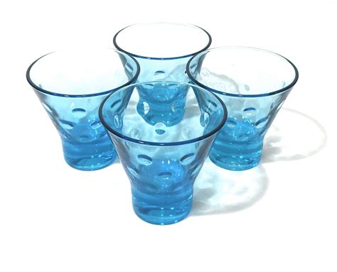 Mid Century Whiskey Glasses Hazel Atlas Turquoise Capri Dots Set Of