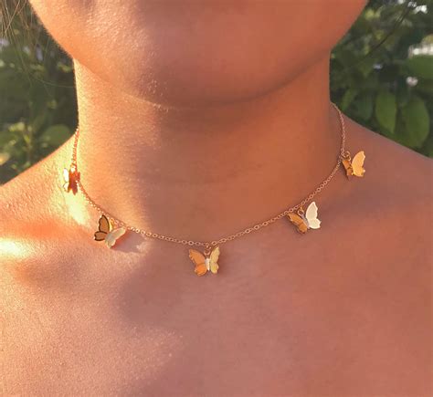 butterfly necklace gold plated dainty chain homemade etsy