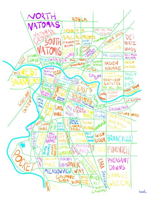 Sacramento Neighborhood Map Small Or Large Print Etsy