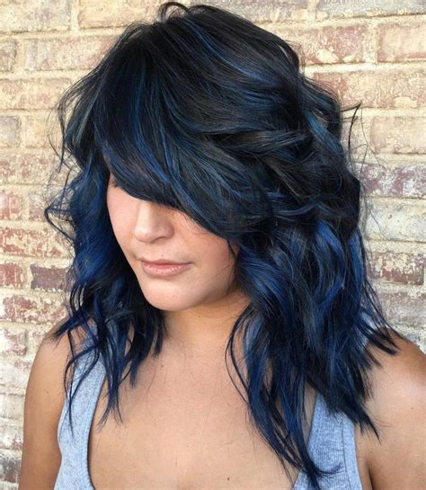 Layered Hairstyle For Blue Black Hair Blue Black Hair Color Dark Blue